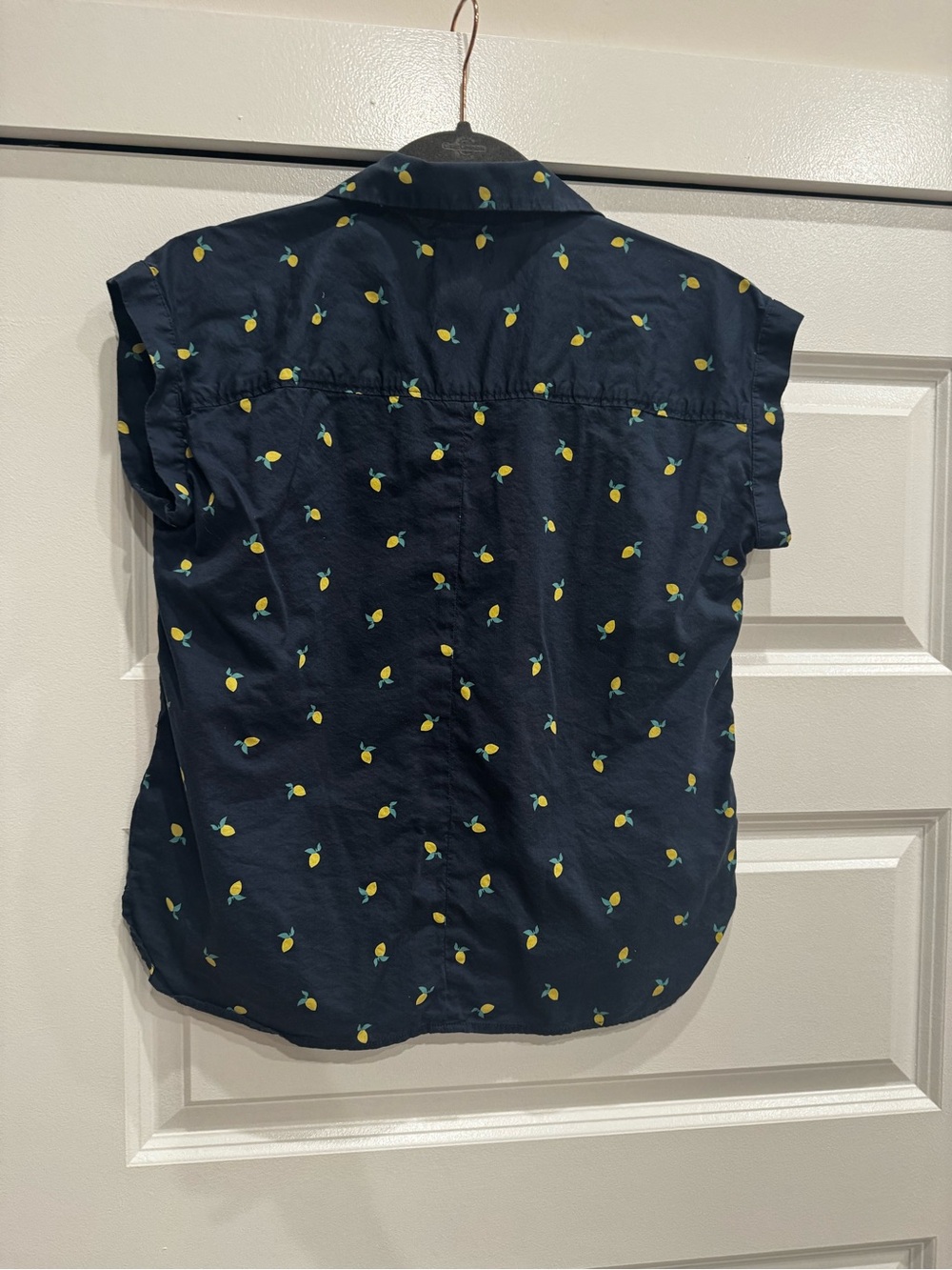 LOFT Navy Lemon-Print Short Sleeve Button Shirt - Picture 2 of 3